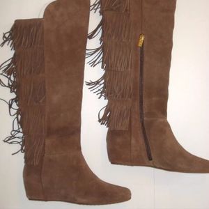 Isola Tavora Havana Brown Fringe Suede Leather Knee High Boots 8.5 NIB Nordstrom